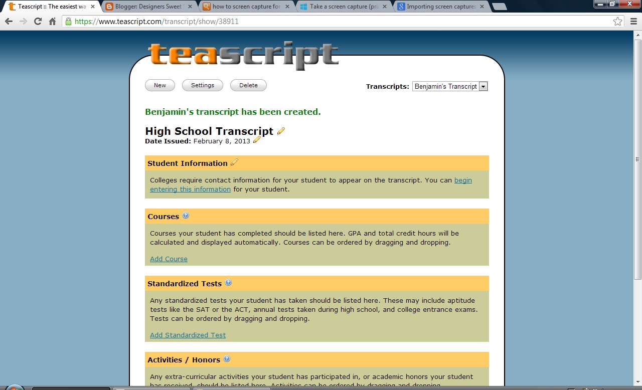 What information is on your high school transcript?